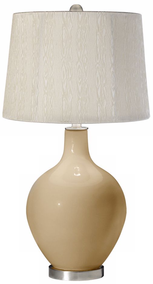 Colonial Tan Cream Wood Grain Shade Ovo Table Lamp