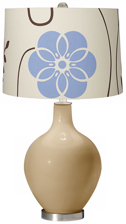 Colonial Tan Blue Floral Ovo Table Lamp