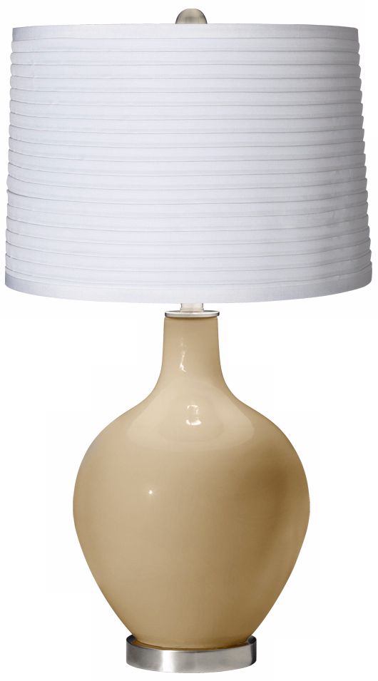 Colonial Tan White Pleated Shade Ovo Table Lamp