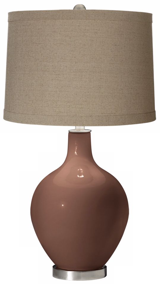 Rugged Brown Natural Linen Shade Ovo Table Lamp