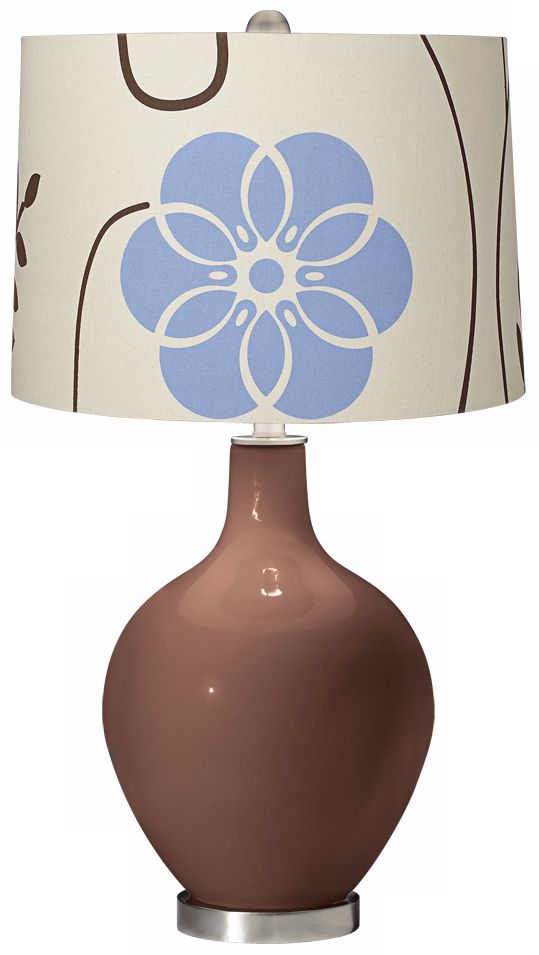 Rugged Brown Blue Floral Ovo Table Lamp