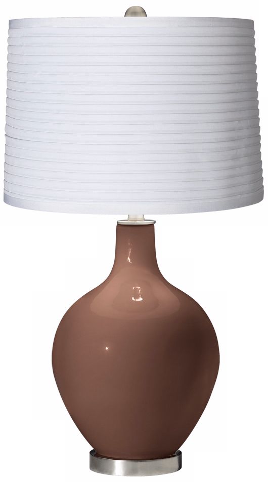 Rugged Brown White Pleated Shade Ovo Table Lamp