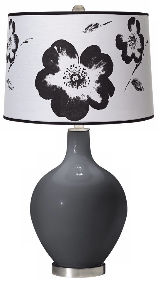 Black of Night Black and White Flower Shade Ovo Table Lamp