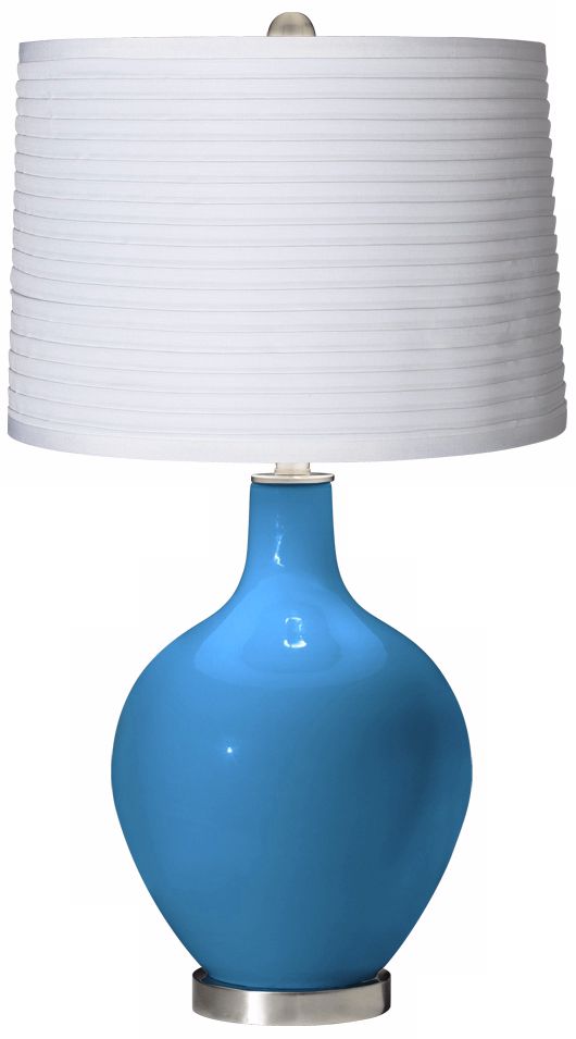 River Blue White Pleated Shade Ovo Table Lamp