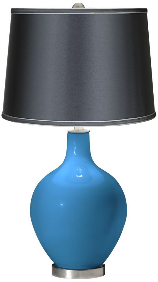 River Blue - Satin Dark Gray Shade Ovo Table Lamp