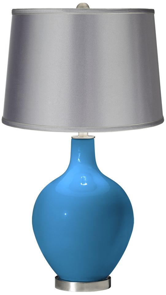 River Blue - Satin Light Gray Shade Ovo Table Lamp
