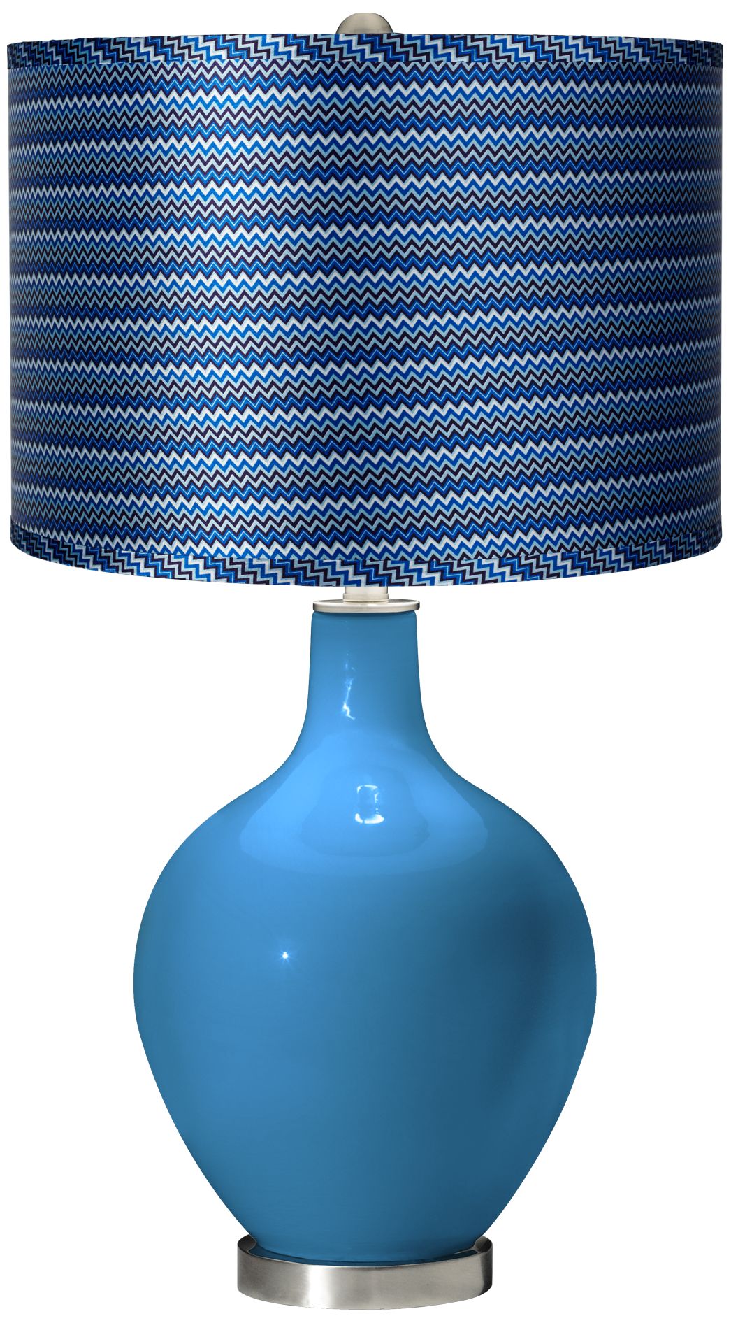 River Blue - Satin Blue Zig Zag Shade Ovo Table Lamp