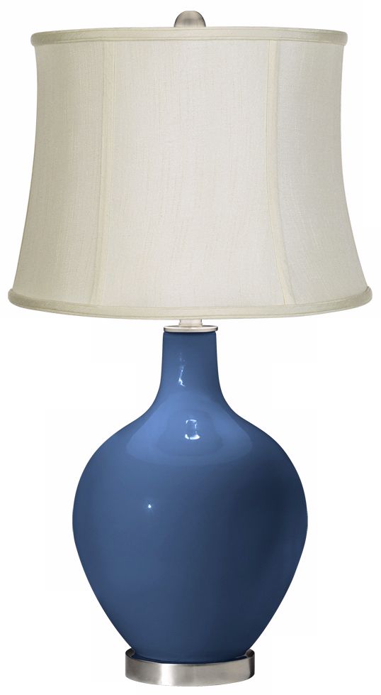 Regatta Blue Creme Fabric Drum Ovo Table Lamp