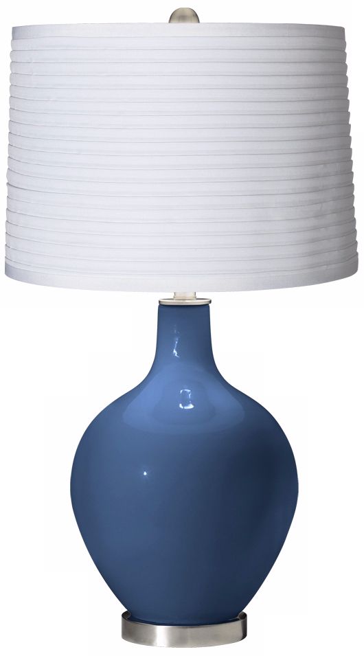 Regatta Blue White Pleated Shade Ovo Table Lamp