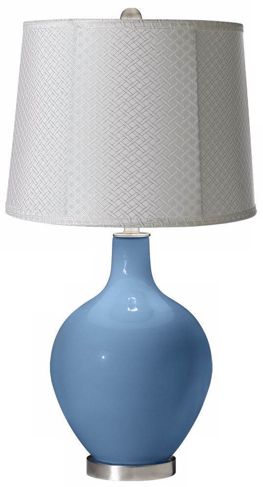 Secure Blue White Lattice Drum Ovo Table Lamp