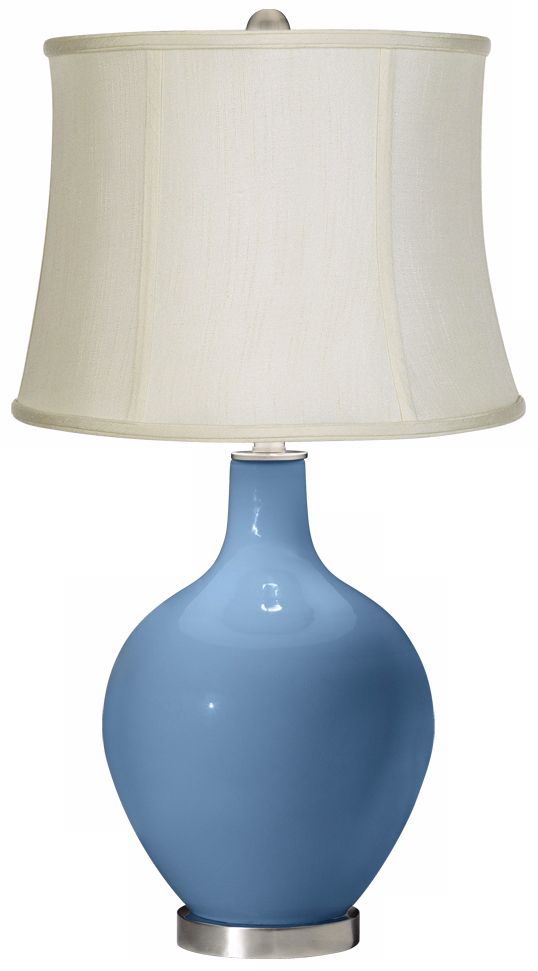 Secure Blue Creme Fabric Drum Ovo Table Lamp