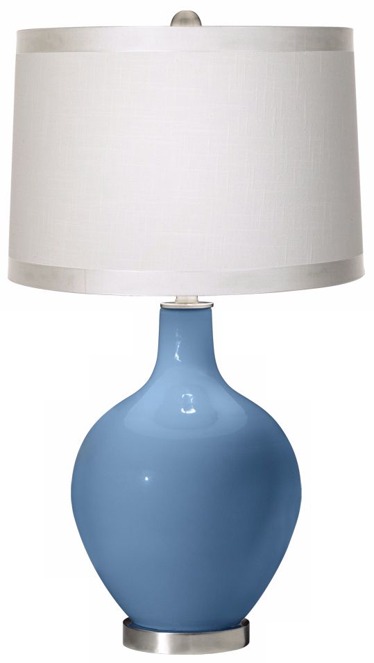 Secure Blue White Drum Shade Ovo Table Lamp