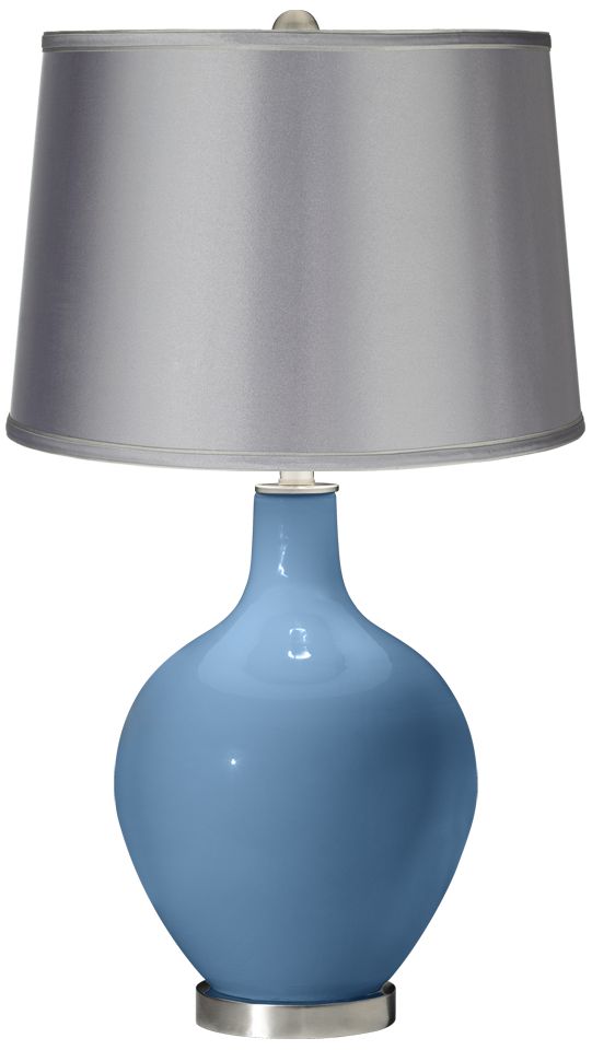 Secure Blue - Satin Light Gray Shade Ovo Table Lamp