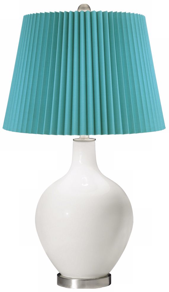 Winter White Turquoise Pleat Ovo Table Lamp