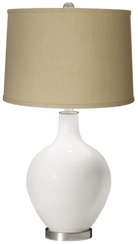 Winter White Herbal Linen Shade Ovo Table Lamp