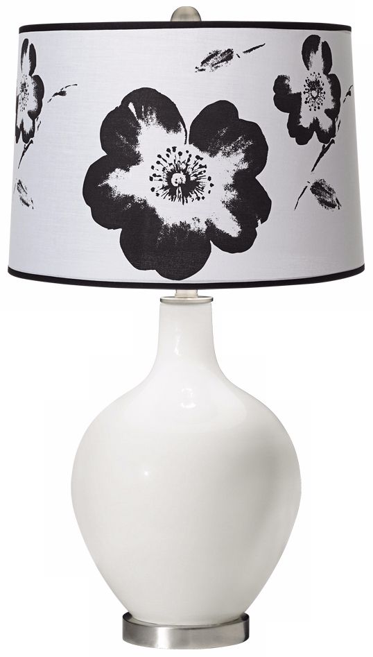 Winter White Black and White Flower Shade Ovo Table Lamp