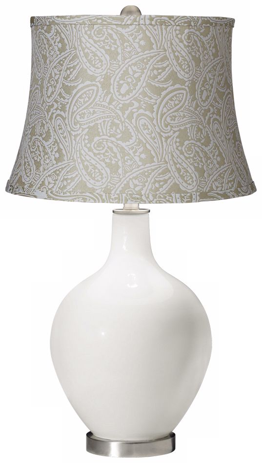 Winter White White Paisley Brocade Shade Ovo Table Lamp