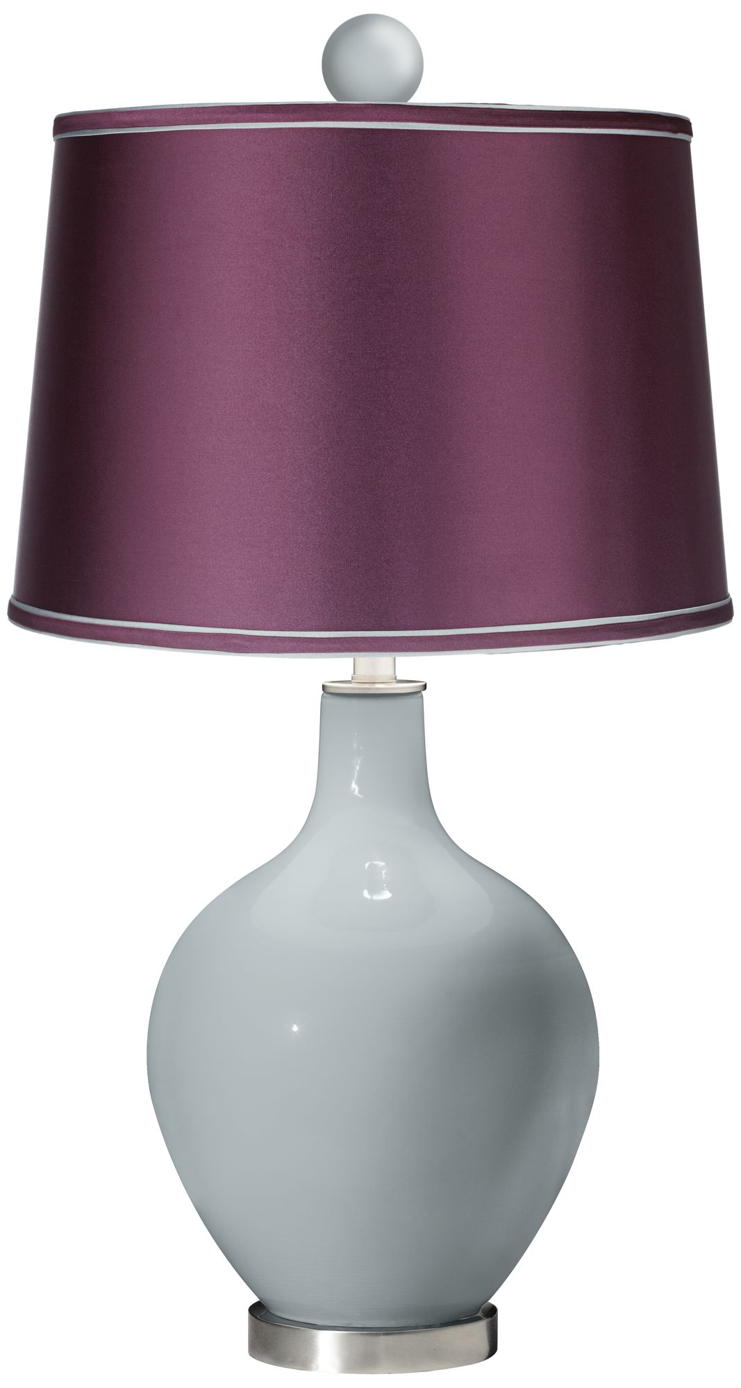 Uncertain Gray - Satin Eggplant Ovo Lamp with Color Finial