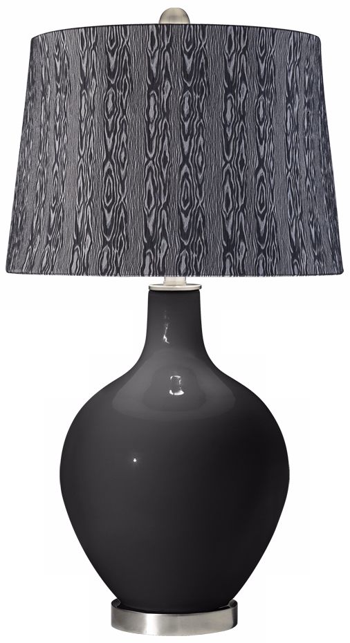 Tricorn Black Wood Print Shade Ovo Table Lamp