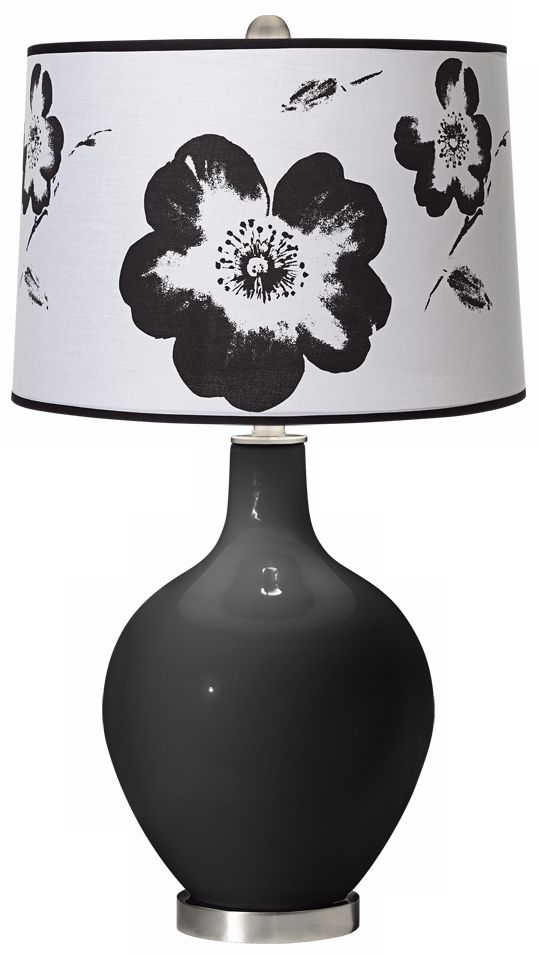 Tricorn Black Black and White Flower Shade Ovo Table Lamp