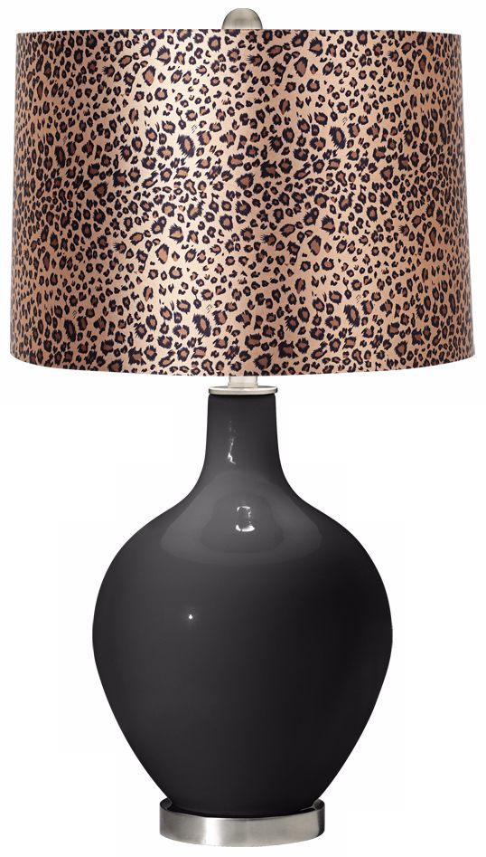 Tricorn Black Leopard Print Ovo Table Lamp