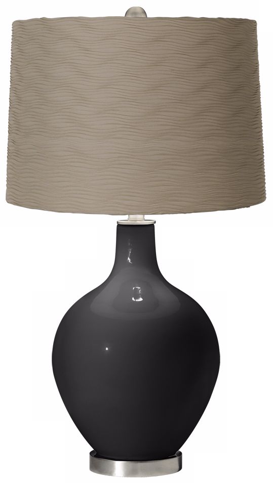 Tricorn Black Taupe Wave Pleat Ovo Table Lamp