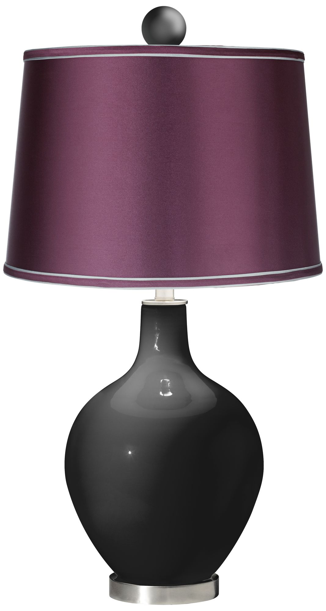 Tricorn Black - Satin Eggplant Ovo Lamp with Color Finial