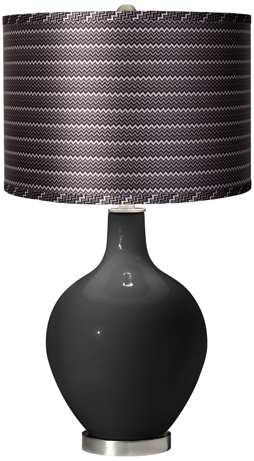 Tricorn Black - Satin Gray Zig Zag Shade Ovo Table Lamp