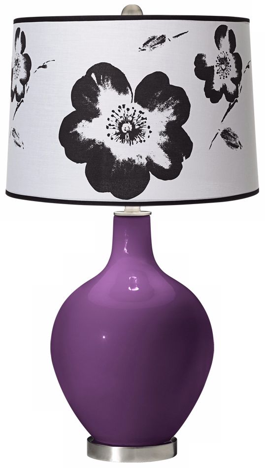 Kimono Violet Black and White Flower Shade Ovo Table Lamp