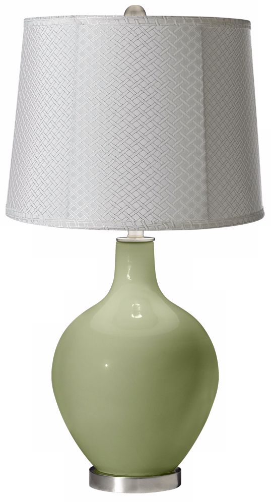 Majolica Green White Lattice Drum Ovo Table Lamp