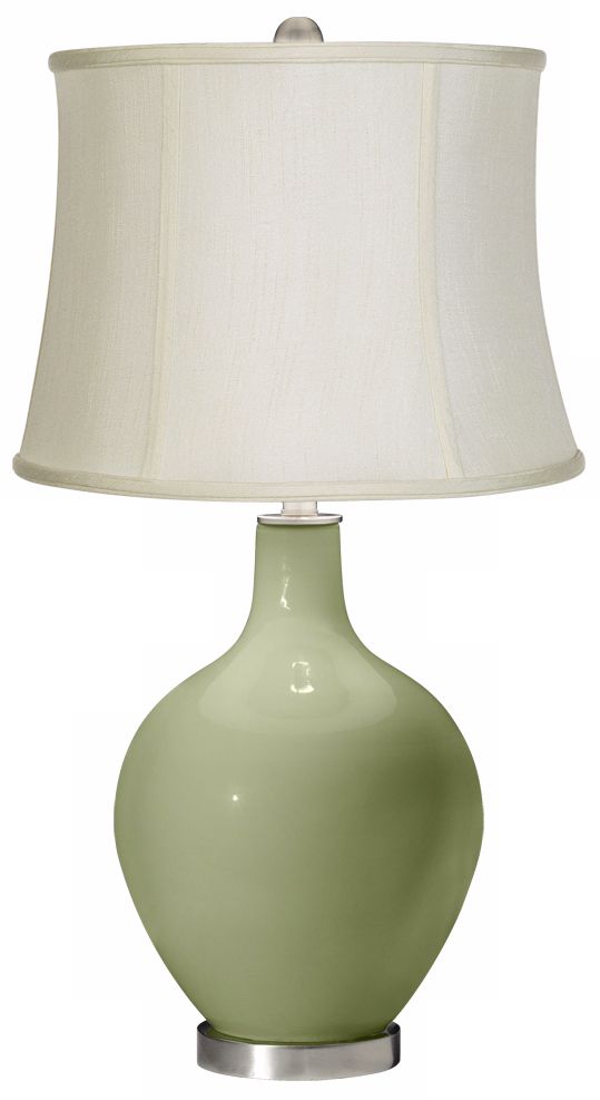 Majolica Green Creme Fabric Drum Ovo Table Lamp