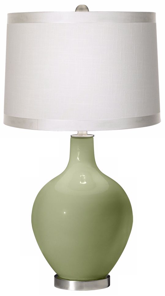 Majolica Green White Drum Shade Ovo Table Lamp