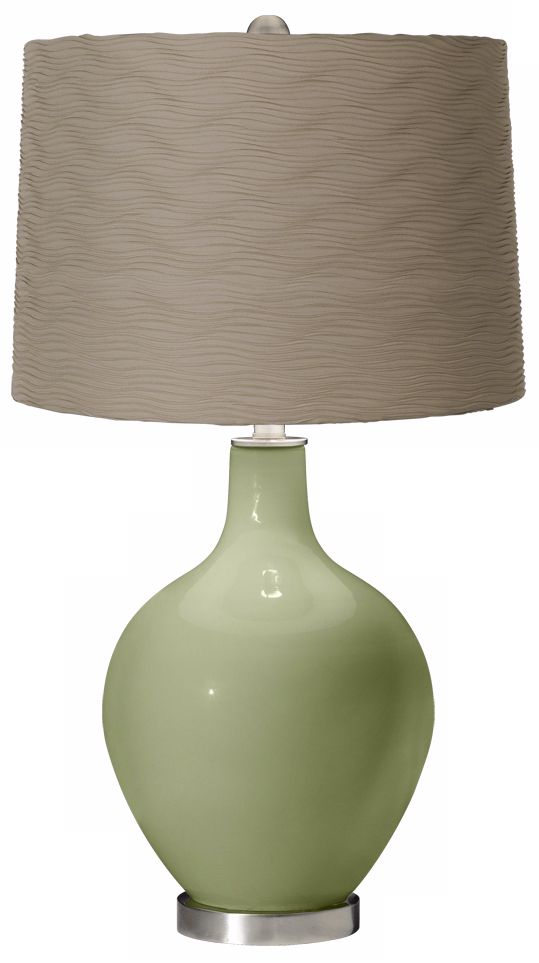 Majolica Green Taupe Wave Pleat Ovo Table Lamp