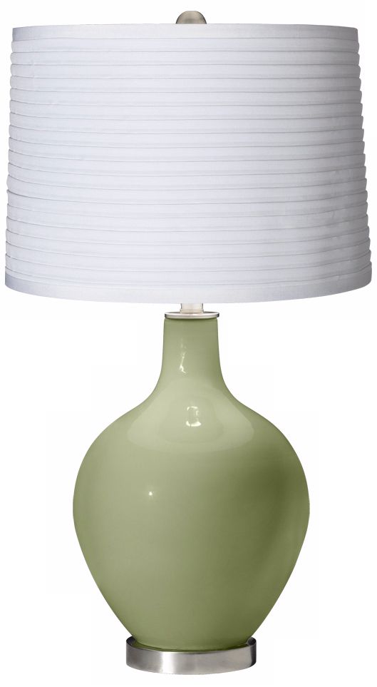 Majolica Green White Pleated Shade Ovo Table Lamp