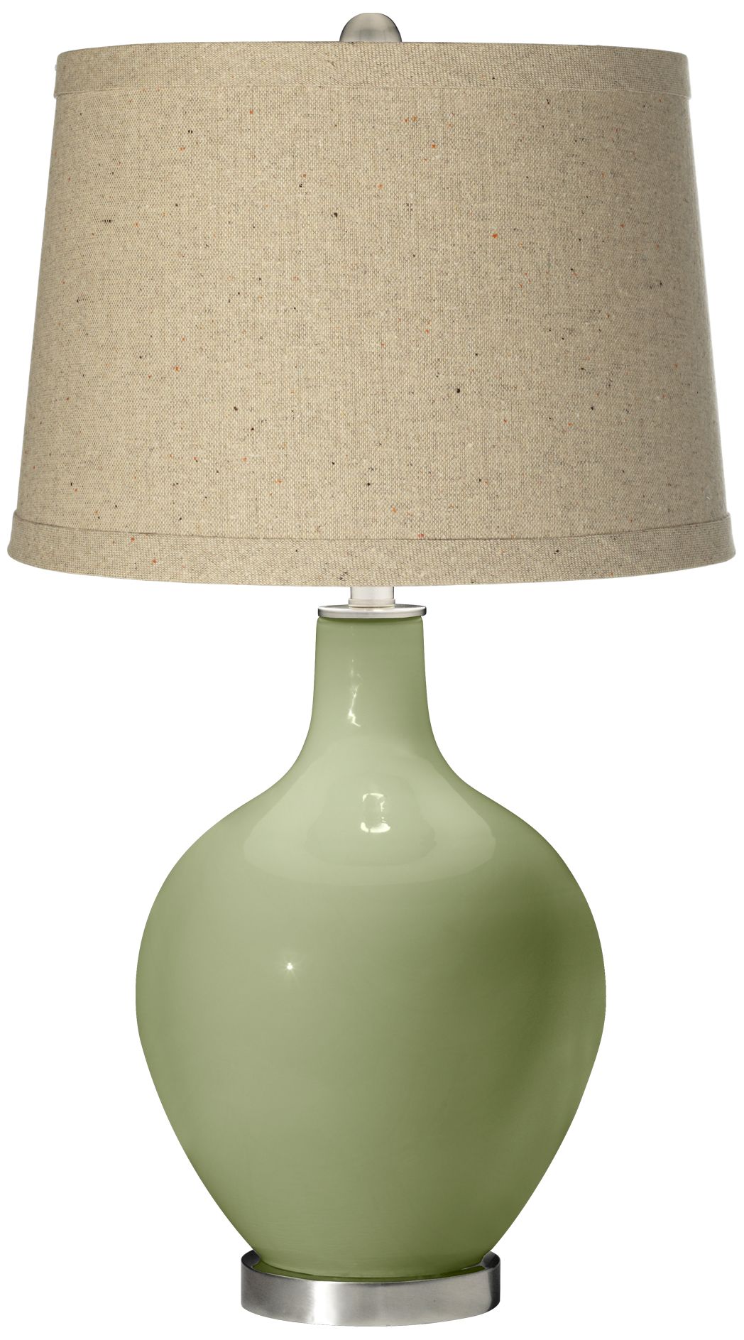 Majolica Green Oatmeal Linen Shade Ovo Table Lamp