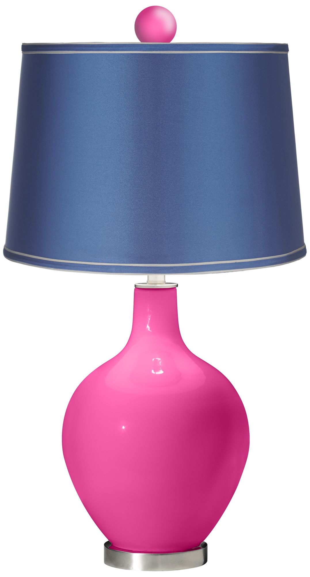 Fuchsia - Satin Blue Ovo Table Lamp with Color Finial