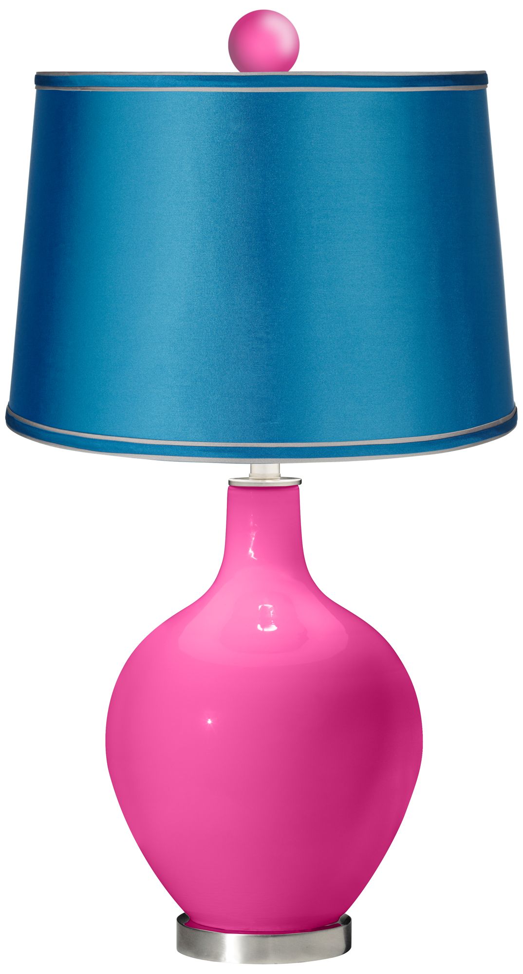Fuchsia - Satin Turquoise Ovo Lamp with Color Finial