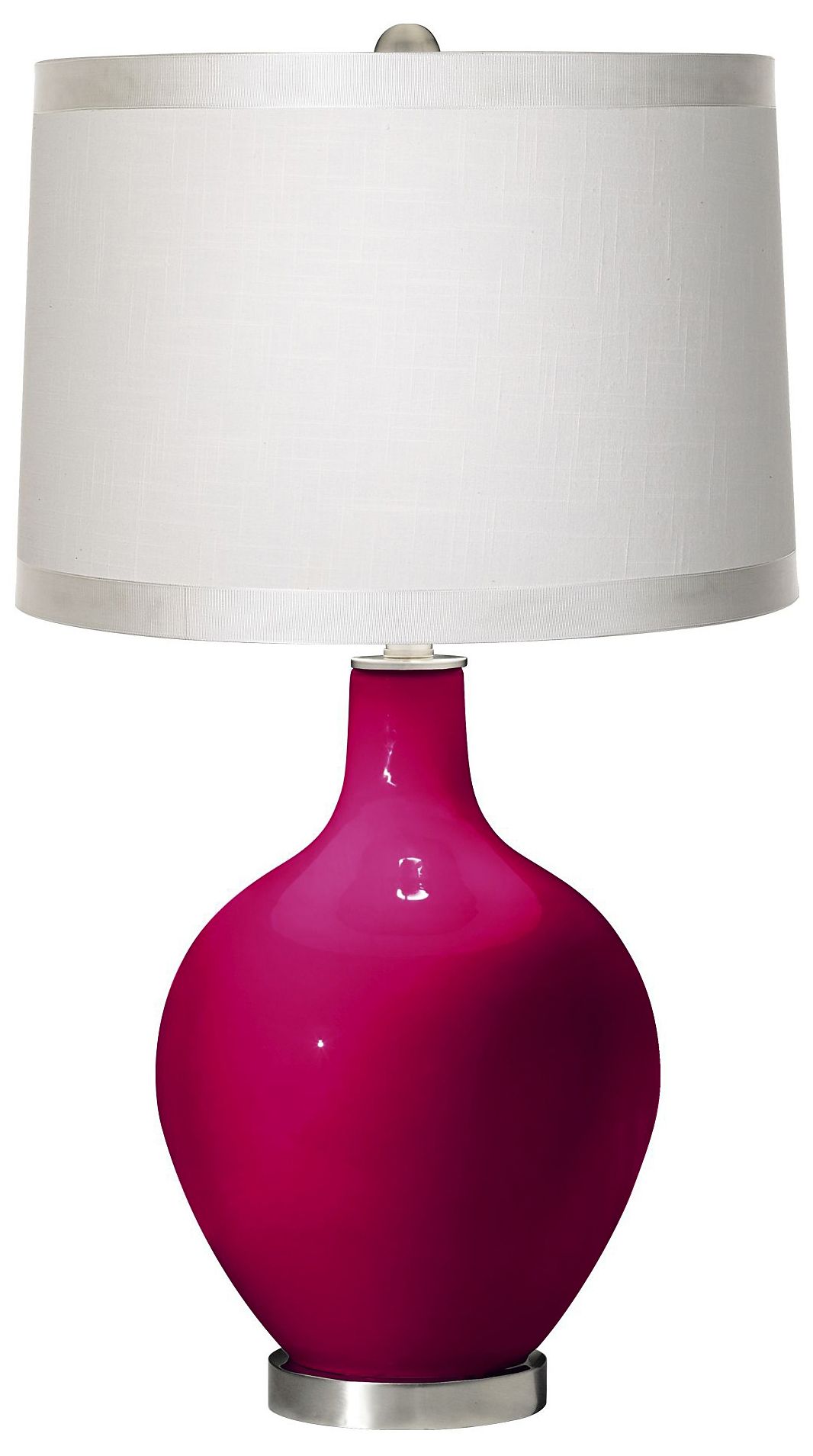 French Burgundy White Drum Shade Ovo Table Lamp