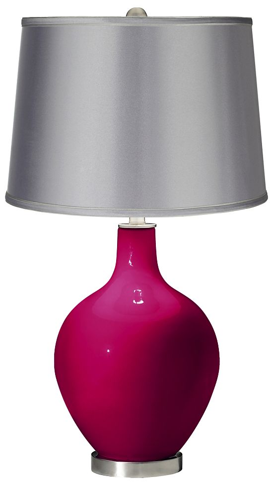 French Burgundy - Satin Light Gray Shade Ovo Table Lamp