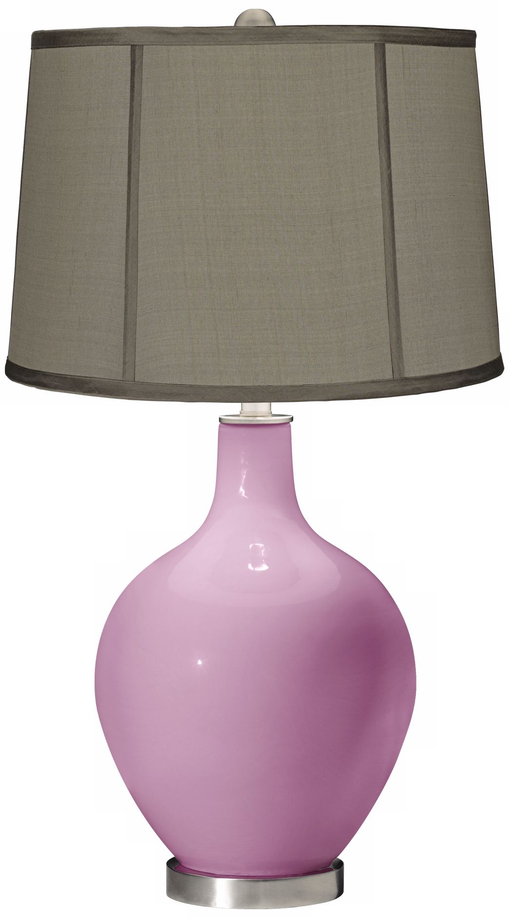 Pink Pansy Gray Dupioni Silk Shade Ovo Table Lamp