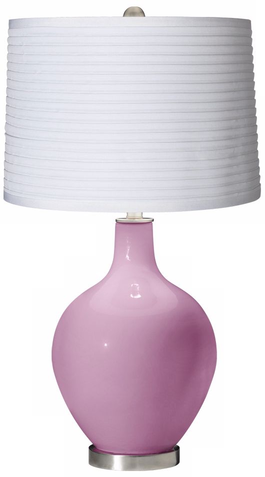 Pink Pansy White Pleated Shade Ovo Table Lamp