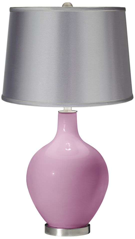 Pink Pansy - Satin Light Gray Shade Ovo Table Lamp