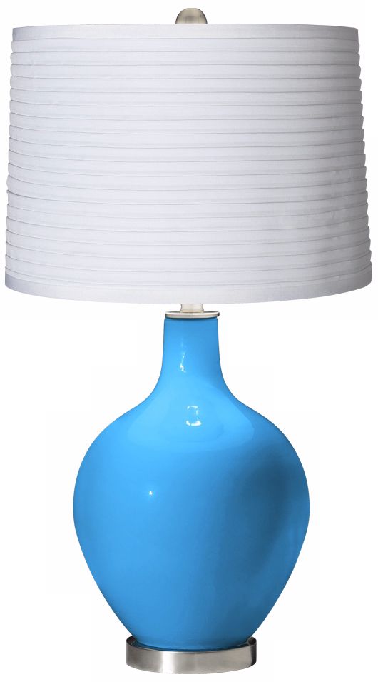 Sky Blue White Pleated Shade Ovo Table Lamp