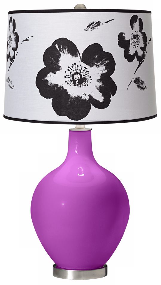 Peony Purple Black and White Flower Shade Ovo Table Lamp