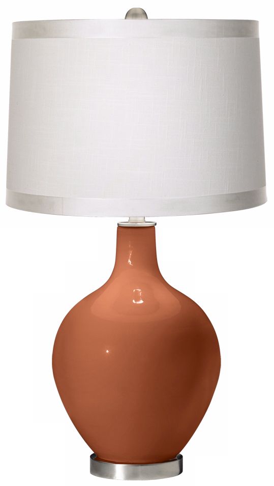 Fawn Brown White Drum Shade Ovo Table Lamp