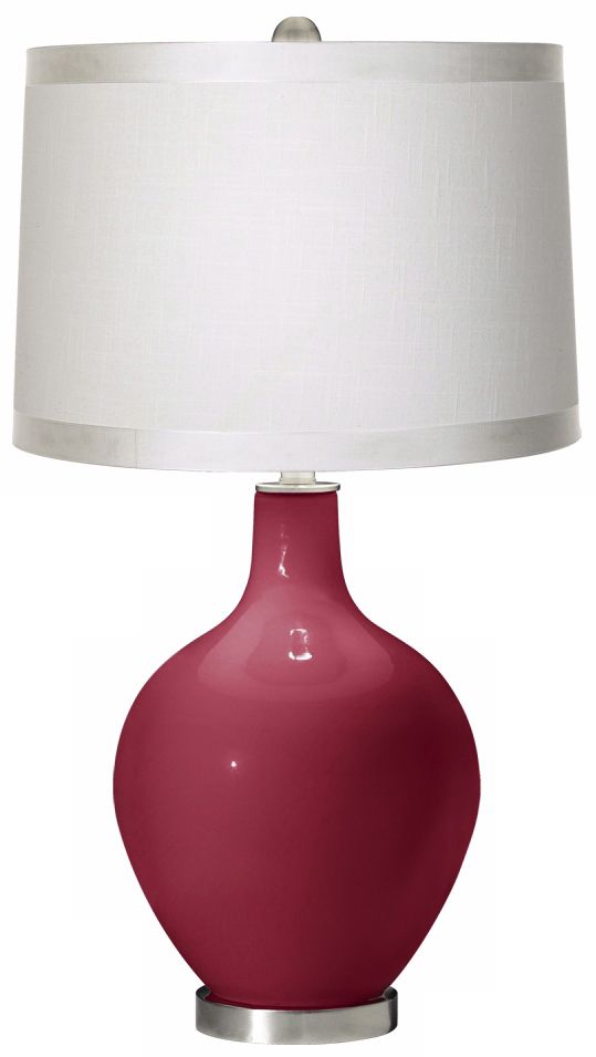 Antique Red White Drum Shade Ovo Table Lamp