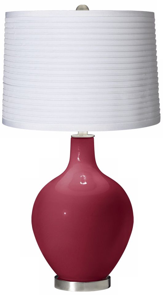 Antique Red White Pleated Shade Ovo Table Lamp