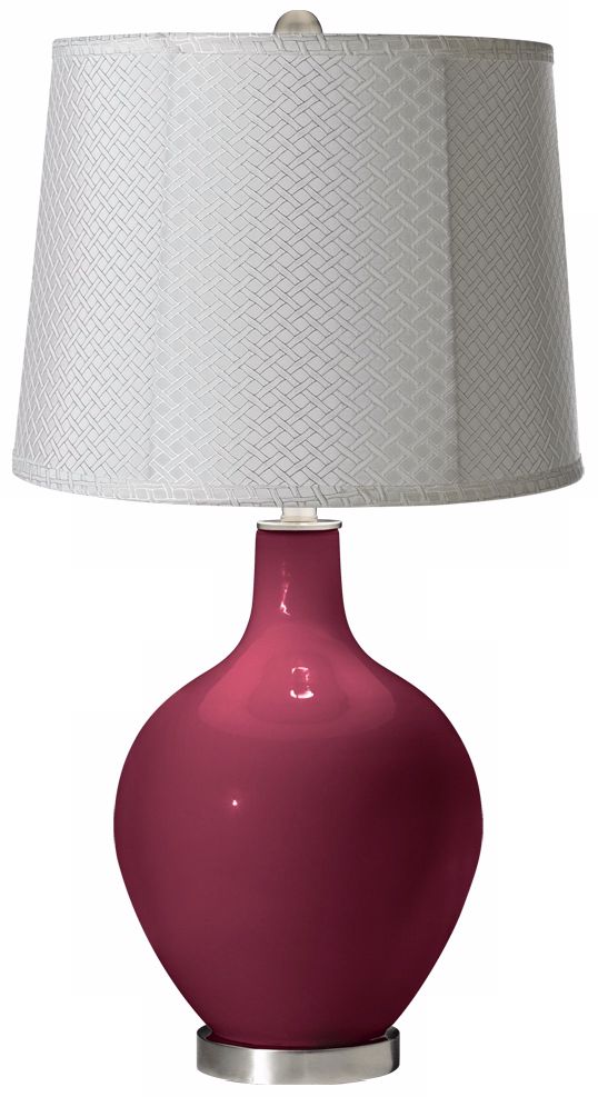 Dark Plum White Lattice Drum Ovo Table Lamp