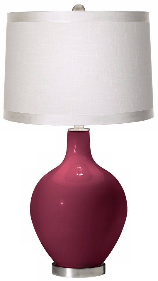 Dark Plum White Drum Shade Ovo Table Lamp