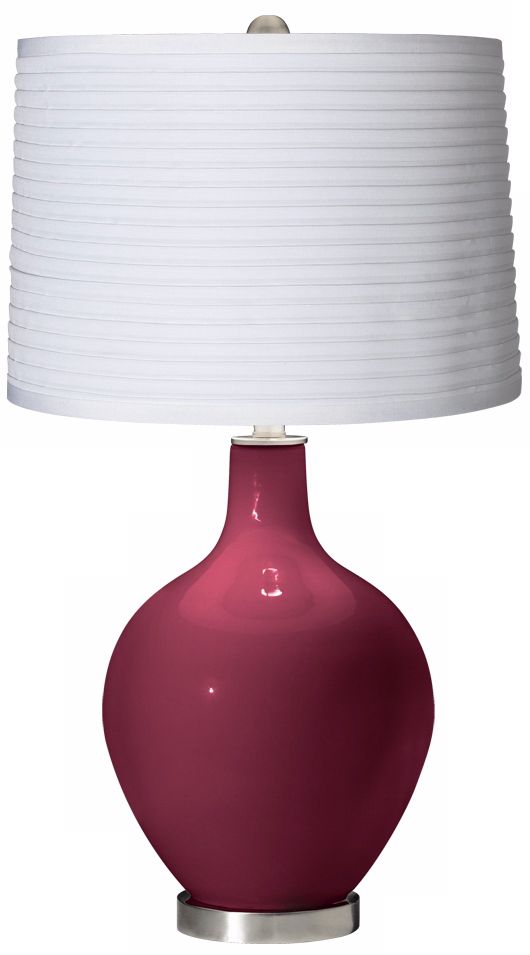 Dark Plum White Pleated Shade Ovo Table Lamp
